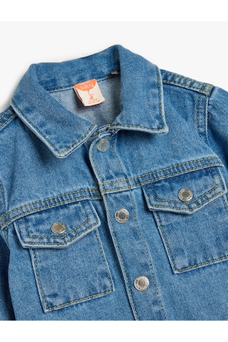 Koton Pamuklu Uzun Kollu Cep Detaylı Düğmeli Denim Ceket Açık İndigo 5smb60001td