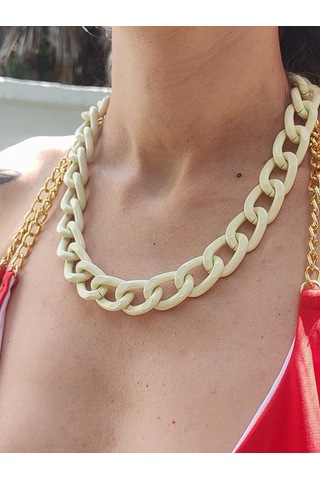 BEJ KALIN ZİNCİR KOLYE-ZİNCİRKOL15 Yeşil