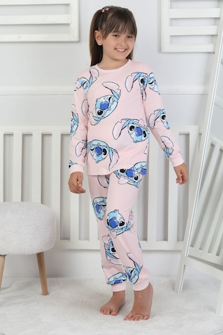 Cute Monster Desenli Kız Çocuk Pijama Takımı Pembe