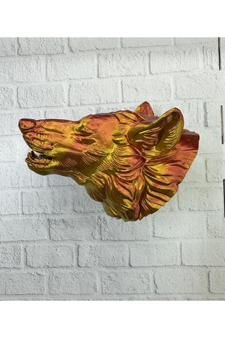 Dekoratif Altın Gold Kurt Duvar Heykeli Asılabilir Hediyelik 25x1