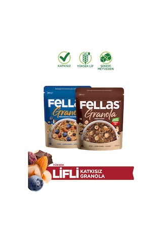 Fellas Granola 2'li Paket - Yaban Mersini & Kuruyemişli 200 G Fındık & Kakaolu 200 G