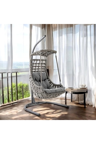 Alaçatı Tekli Rattan Bahçe Balkon Salıncağı Gri Diğer