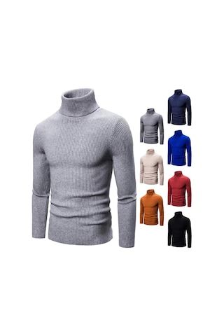 Sonbahar Kış Balıkçı Yaka Kazak Erkekler Sıcak Örme Düz Renk Kazaklar Erkek Slim Fit Rahat Balıkçı Yaka Triko Erkek Kazak Siyah