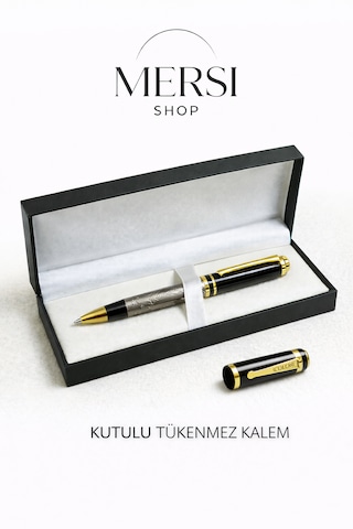 Osmanlı Arması Baskılı Özel Kutulu Tükenmez Kalem 14 Cm Hediyelik Siyah - Altın