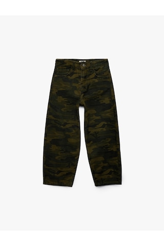 Koton Kamuflaj Desenli Cep Detaylı Pamuklu Gabardin Baggy Pantolon Haki Desenli 7wkb40048tw