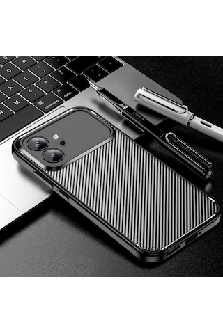 Honor 600 Kılıf Darbe Emici Karbon Fiber Darbeye Dayanıklı Silikon Parmak İzi Brakmayan Kapak Siyah