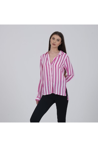 Collezione Pembe Çizgili Beyaz Gömlek Beyaz - Pembe
