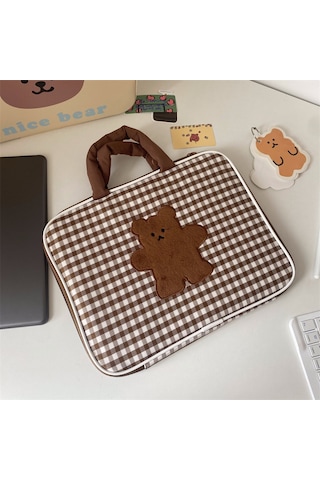 14 İnç Dizüstü Bilgisayar Çantası Gztk-7733 Karikatür Nakış Tarzı Çanta Kahverengi