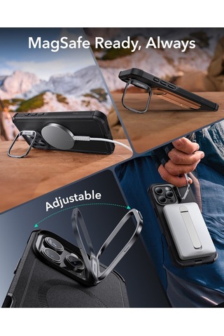 Esr Apple Uyumlu iPhone 16 Pro Kılıf Cyber Tough Halolock Magsafe Stantlı Silikon Gri
