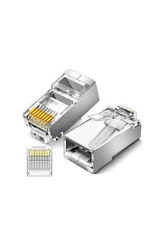 Koodmax - 50 Adet - 50u" Gold Plated Stp Cat5e Rj45 Network Metal Konnektör 8p8c Ethernet Kablo Ucu