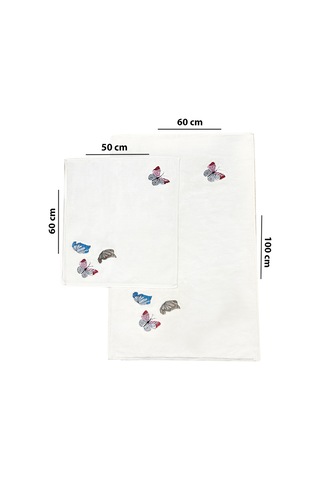 Beolle Ekru 2li Kelebek Nakışlı Pamuklu Banyo Paspası Renkli