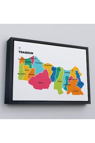Çerçeveli Trabzon İli Ve İlçeler Haritası Dekoratif Kanvas Tablo-1469