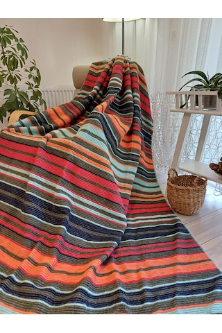 Çift Kişilik Pamuklu Battaniye 180 220 Cm Yeşil-turuncu Yeşil - Turunu