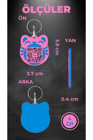 Petjoo 4.Maneki Neko Mavi-Pembe Qr'lı Kedi Künyesi