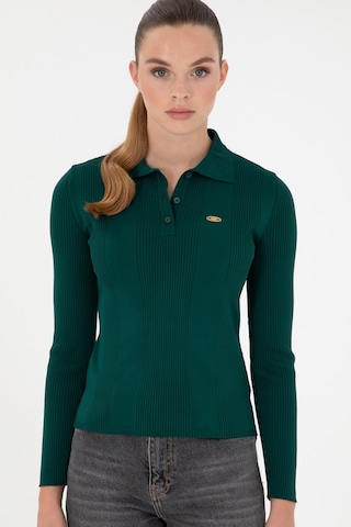 U.S. Polo Assn. Kadın Koyu Yeşil Polo Yaka Kazak 50297087-VR101