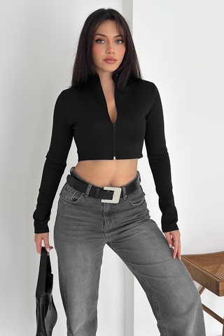 Kadın Fermuarlı Crop Ceket Dinamik & Modern Stil Siyah