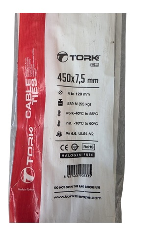 Tork 450x7,5 Mm Plastik Kablo Bağı Beyaz 100 Adet