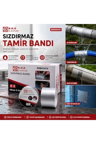 B.h.d Bhd-00476 Su Sızdırmaz Tamir Bantı 48mmx1.5 2mt Sakız Bandı - 12'li Paket