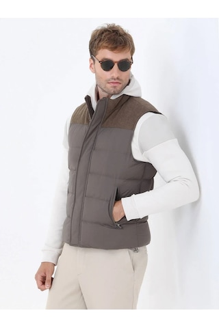 Kip Vizon Regular Fit Dik Yaka Casual Dokuma Spor Yelek Vizon