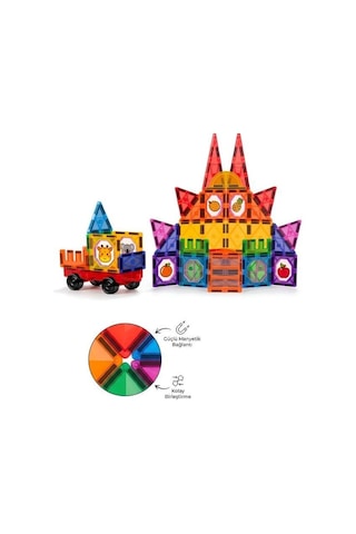 Kzl Kids Home Renkli Manyetik Yapı Blokları Ve Araç Seti 7.5 Cm 59 Parça 188m81