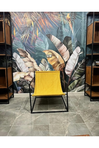 Modern Dekoratif Metal Ayaklı Berjer Salon Oturma Odası Berjer Sarı