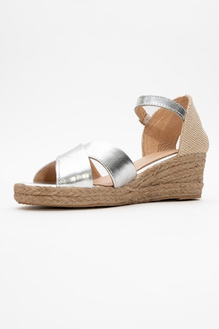 Luvishoes Luvi Shoes Miria Gümüş Hakiki Deri Çapraz Bantlı Kadın Dolgu Topuklu Sandalet Gümüş