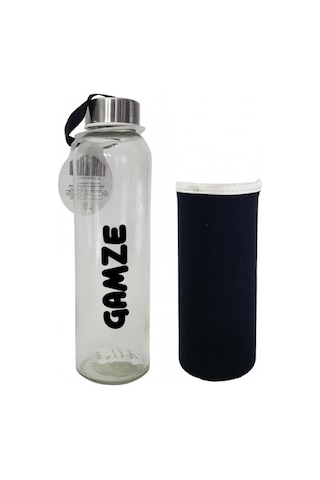 Kişiye Özel Siyah Kılıflı Cam Matara 500 Ml Hk2671