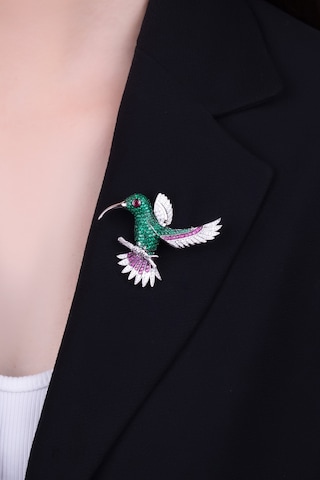 Cennet Kuşu 18 Ayar Beyaz Altın Kaplama Gümüş Broş Beyaz