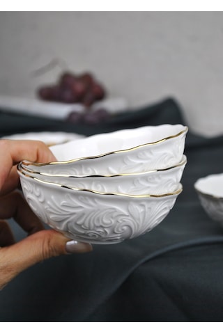 3'lü Altın Yaldızlı Porselen Çerezlik Sunumluk Kase 11 Cm Sosluk Sunum Kasesi İkramlık - Pera Beyaz