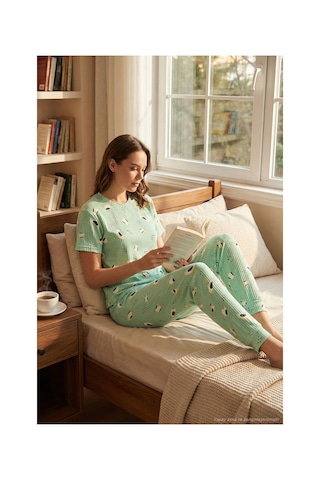 Lela Regular Fit Kısa Kollu Bayan Pijama Takımı 65740104 Mint