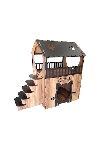 Aswood Çift Kat Teras Kedi Köpek Evi Yuvası 75 x 70 x 40 CM
