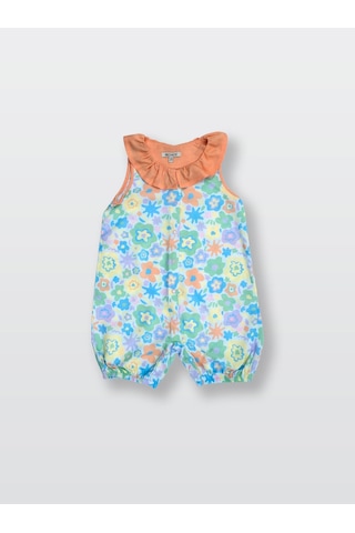 İnce Dokuma Fırfırlı Çiçek Desenli Yazlık Kız Çocuk Bebek Tulum Çok Renkli