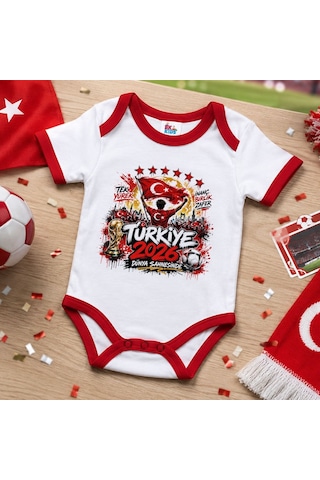 Bk Gift Türkiye Taraftar Temalı 2026 Dünya Kupası Tasarımlı Kırmızı Bebek Body Zıbın-4 Tek Yürek Milli Takım Ruhu