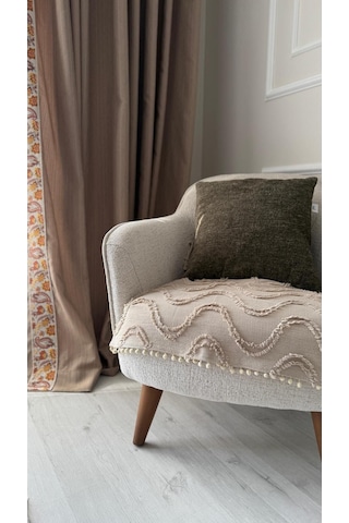 Diletto Oturma Yerini Kapatan Dalgalı Ponponlu Koltuk Örtüsü Berjer Örtüsü 70x95 Cm Vizon Vizon