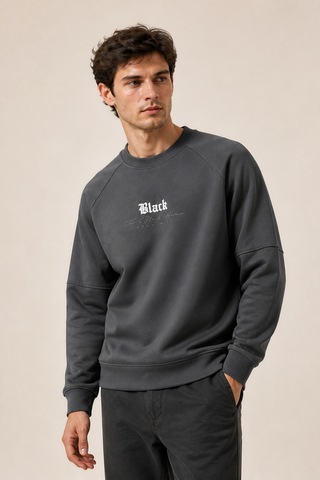 Redline Black Yeni Sezon Erkek Kışlık Regular Fit Sweatshirt Pamuklu Antrasit