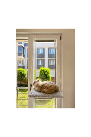 Askılı Kedi Pencere Yatağı - Peluş Kumaşlı Cam Önü Kedi Hamak Yatağı