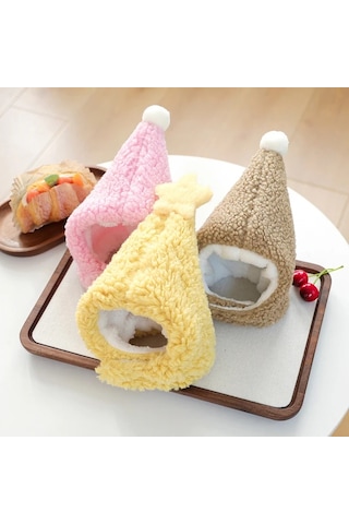 Elmpaly Küçük Köpekler İçin Çift Katlı Polar Astarlı Sarı Kış Şapkası