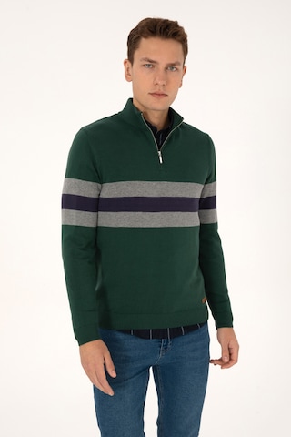 U.S. Polo Assn. Erkek Regular Fit Yarım Fermuarlı Koyu Yeşil Kazak 50315034-VR079
