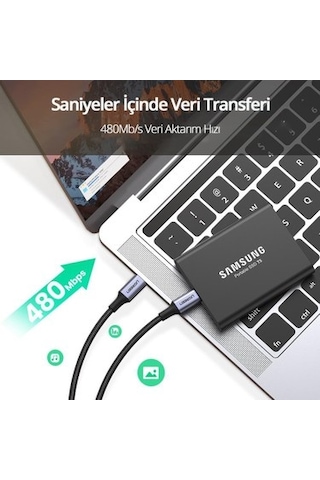 Ugreen Usb-c 100w 5a Qc Pd Örgülü Hızlı Şarj Kablosu, 3 Metre, Siyah -
