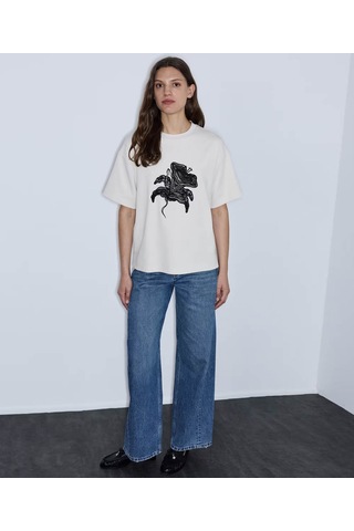İpekyol Tül Ve Nakış Aplikeli Ekru Kadın T-shirt Iw6260070170