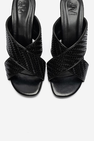 Luvi Shoes Lavean Siyah Örgü Çapraz Bantlı Kadın Dolgu Topuklu Terlik