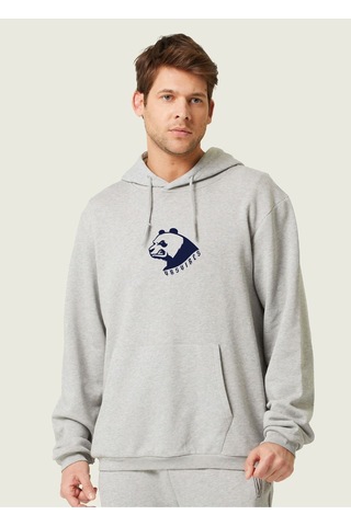 Unisex Oversize Minimal Bear Baskılı Kapüşonlu Sweatshirt Gri