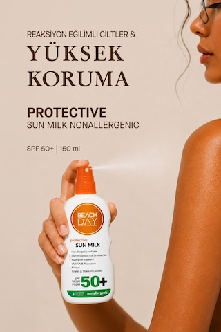Beach Day Hassas Ciltler için Yüksek Koruyucu Güneş Sütü SPF50+ 150 ML