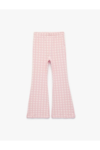Koton Beli Lastikli Slim Fit Ekoseli İspanyol Paça Pantolon Pembe Ekose 6skg40058ak Pembe