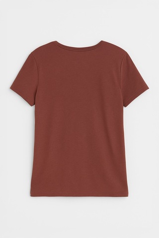 Markapia Kadın V Yaka Kısa Kollu Düz T-shirt Bordo