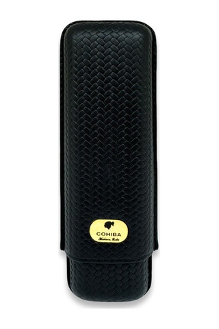 Cohiba Örme Desen Deri Puro Kılıfı 2li Siyah 64ring