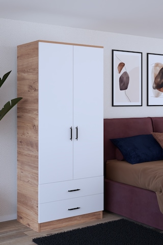 Abete Mobilya 2 Kapılı 2 Çekmeceli Gardırop / Atlantik Çam-beyaz