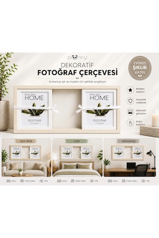 Pionny 3 Fotoğraflı Büyük Boy Sürgülü Dekoratif Ahşap Çerçeve 13x18 Cm Açık Kahve Çam