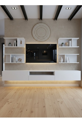 Resital Ledli Duvara Monte Tv Sehpası - Beyaz - W6013-1 Beyaz