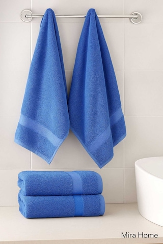 4 Parça Ekonomik Banyo Havlu Takımı %100 Pamuklu Quickdry Mavi Mavi Diğer
